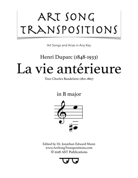 Free Sheet Music La Vie Antrieure B Major