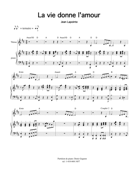 Free Sheet Music La Vie Donne L Amour Partition De Piano D Accompagnement