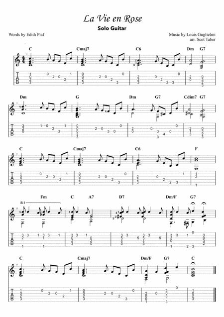 La Vie En Rose For Solo Fingerstyle Guitar Sheet Music