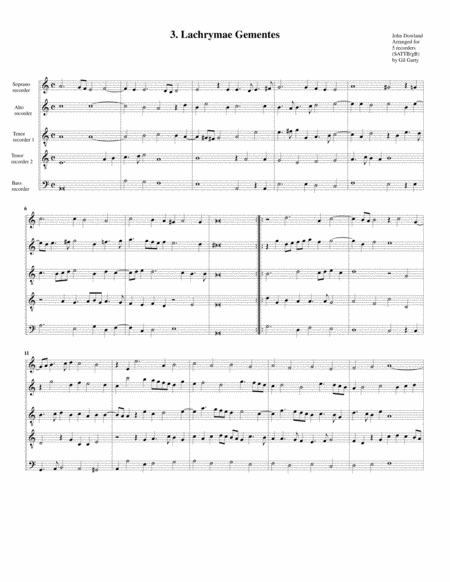 Free Sheet Music Lachrimae Gementes 3 1604 Arrangement For 5 Recorders