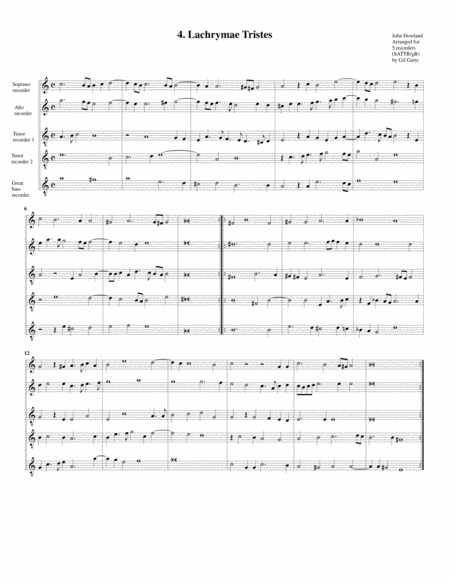 Free Sheet Music Lachrimae Tristes 4 1604 Arrangement For 5 Recorders