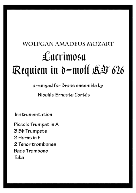 Lacrimosa From Mozarts Requiem For Brass Ensemble Sheet Music