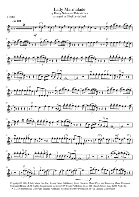 Lady Marmalade For String Quartet Sheet Music