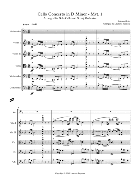 Lalo Cello Concerto In D Minor 1st Movement Solo Cello And String Orchestra Sheet Music