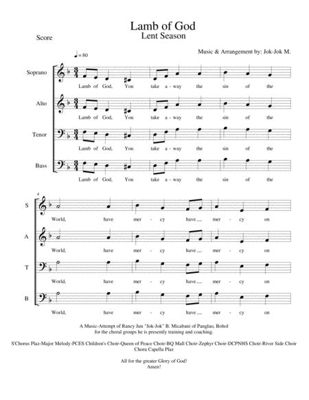 Lamb Of God Choir Sheet Music