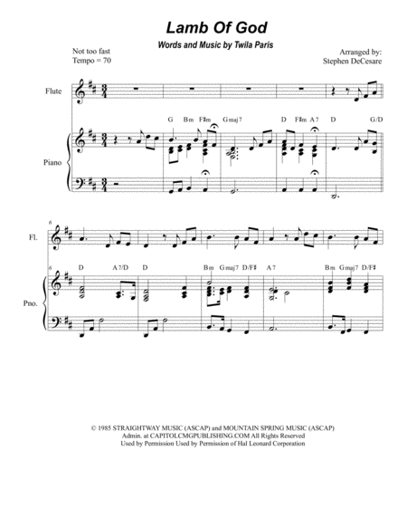 Free Sheet Music Lamb Of God Duet For Flute And Bb Clarinet