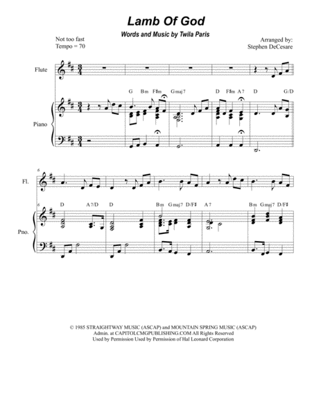 Lamb Of God Duet For Flute And Bb Clarinet Sheet Music