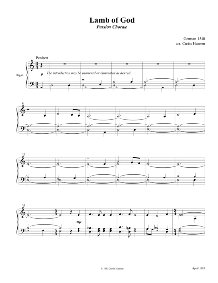 Lamb Of God Satb Reduced Voicing Sheet Music