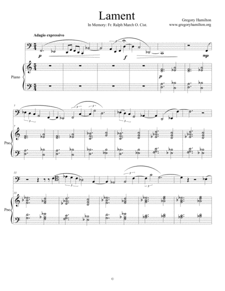 Lament For Cello And Piano In Memory Of Fr Ralph March Sheet Music