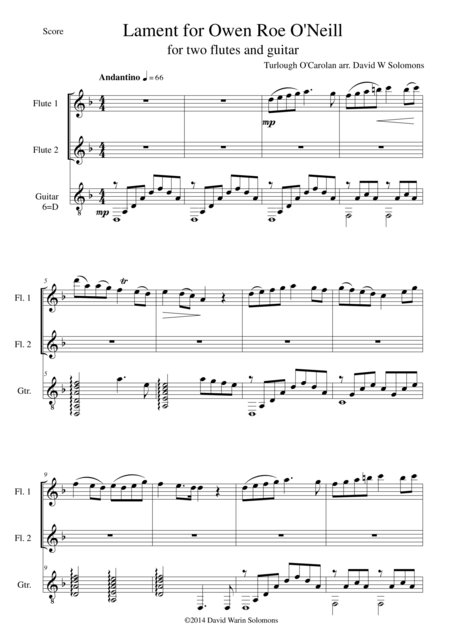 Free Sheet Music Lament For Owen Roe O Neill For 2 Flutes And Guitar