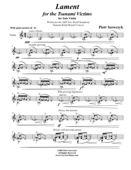 Free Sheet Music Lament For The Tsunami Victims For Solo Violin