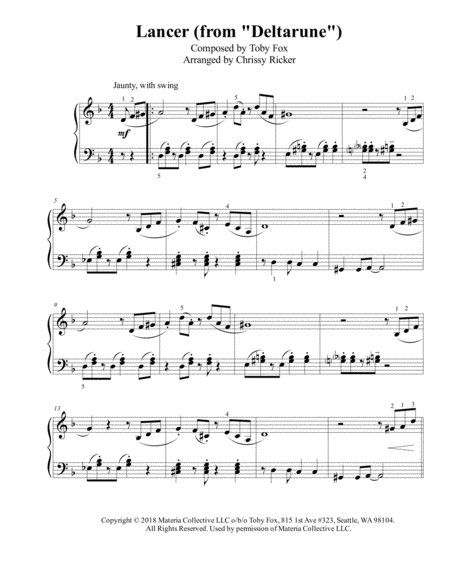 Free Sheet Music Lancer From Deltarune Intermediate Piano