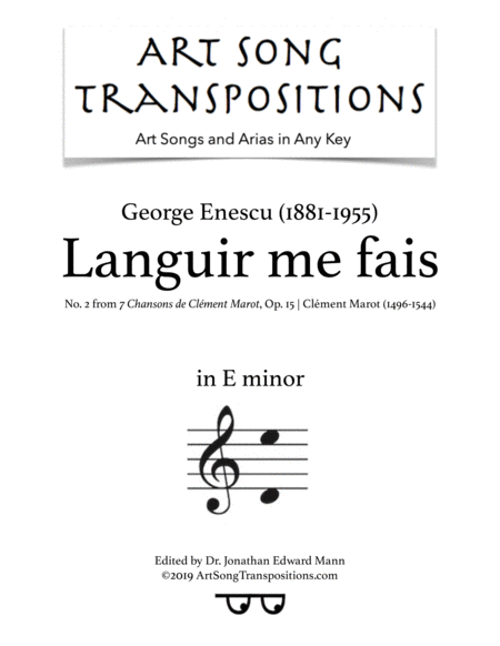 Free Sheet Music Languir Me Fais Op 15 No 2 Transposed To E Minor