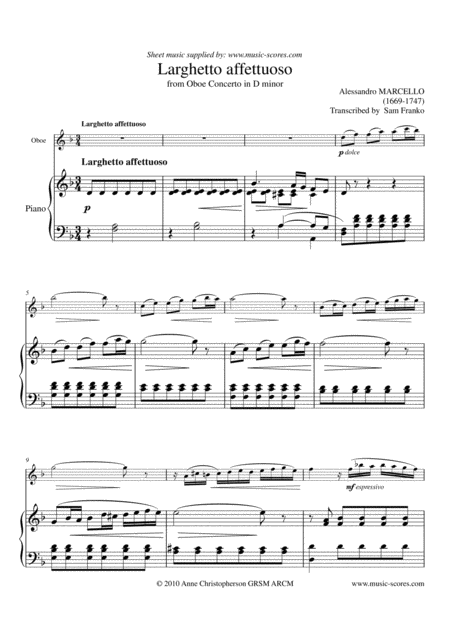 Larghetto Affettuoso Oboe And Piano Sheet Music