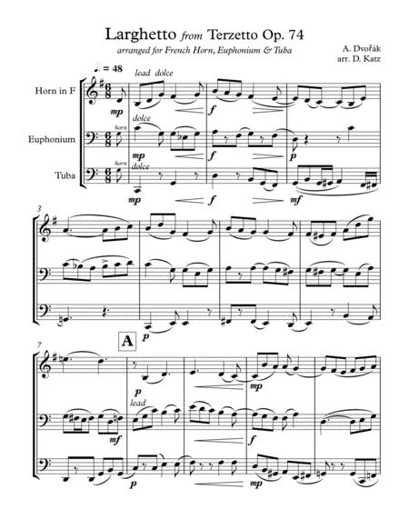 Free Sheet Music Larghetto From Terzetto Opus 74 By Antonin Dvo K
