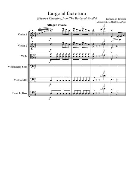 Largo Al Factotum Figaros Cavatina From The Barber Of Seville String Orchestra Sheet Music