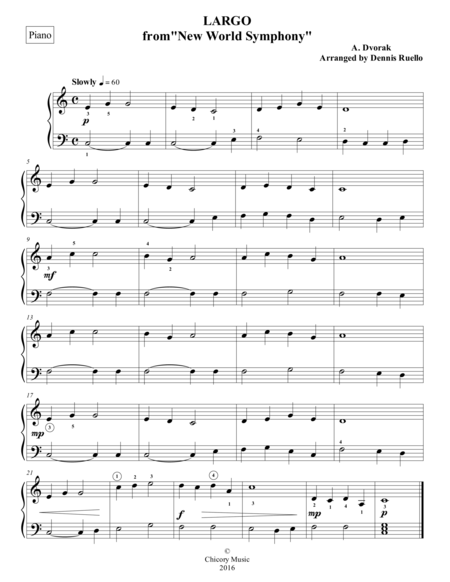 Largo From New World Symphony Beginner Piano Sheet Music