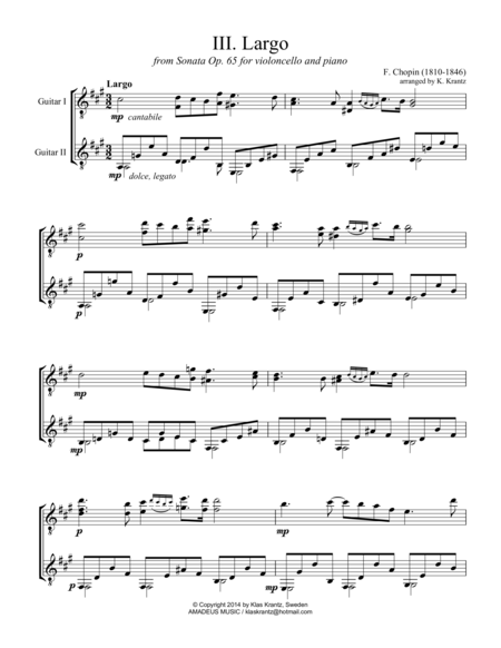 Largo From Op 65 For Guitar Duet Sheet Music