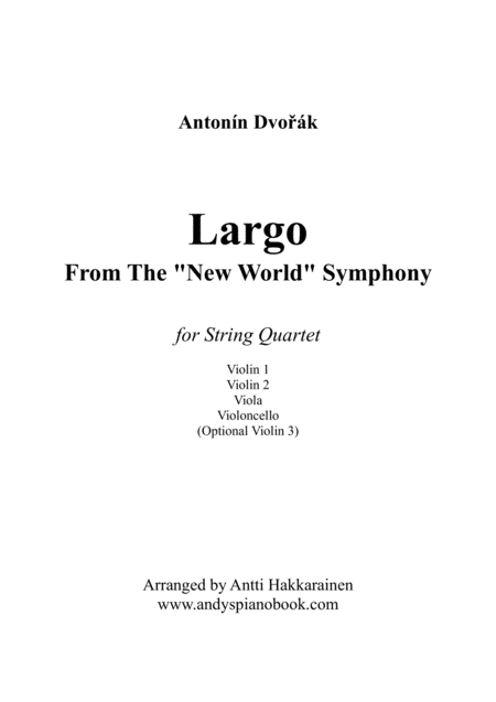 Free Sheet Music Largo From The New World Symphony String Quartet Easy