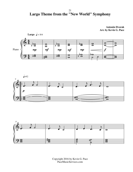 Largo From The New World Symphony Theme For Easy Piano Solo Sheet Music