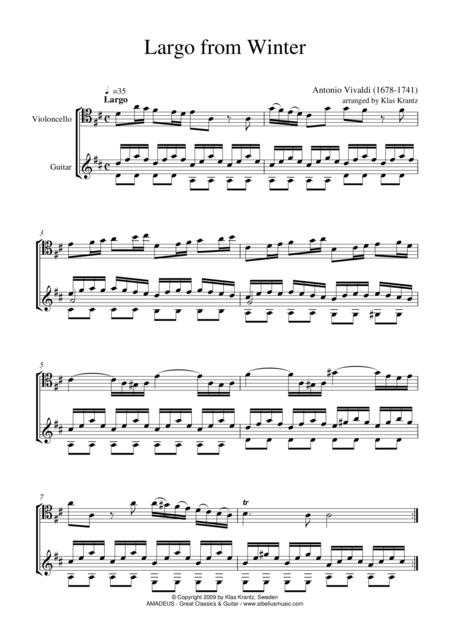 Free Sheet Music Largo From Winter For Cello And Guitar