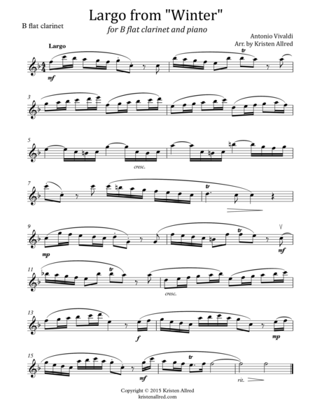 Free Sheet Music Largo From Winter For Clarinet And Piano