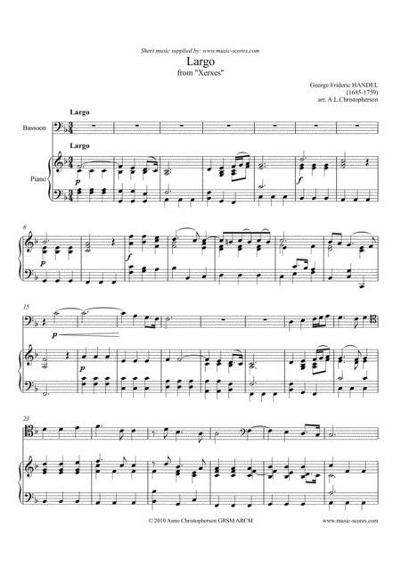 Free Sheet Music Largo From Xerxes Bassoon And Piano