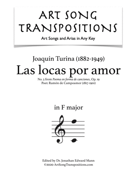 Las Locas Por Amor Op 19 No 5 Transposed To F Major Sheet Music