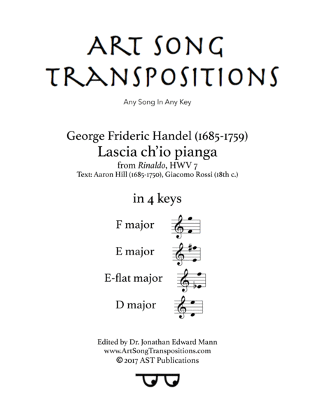 Lascia Ch Io Pianga In 4 Keys F E E Flat D Major Sheet Music