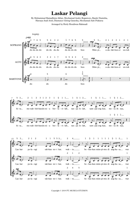 Free Sheet Music Laskar Pelangi A Cappella Satb