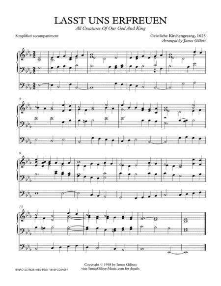 Free Sheet Music Lasst Uns Erfreuen All Creatures Of Our God And King