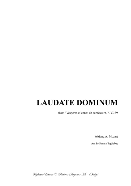 Free Sheet Music Laudate Domunim Mozart For Soprano Satb Choir And String Quartet With Parts