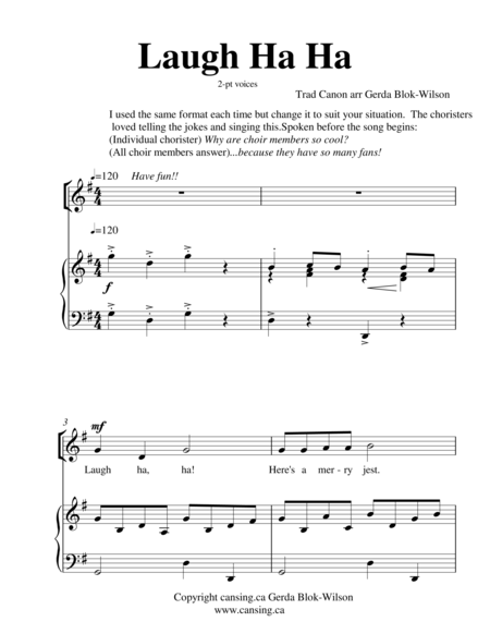 Free Sheet Music Laugh Ha Ha