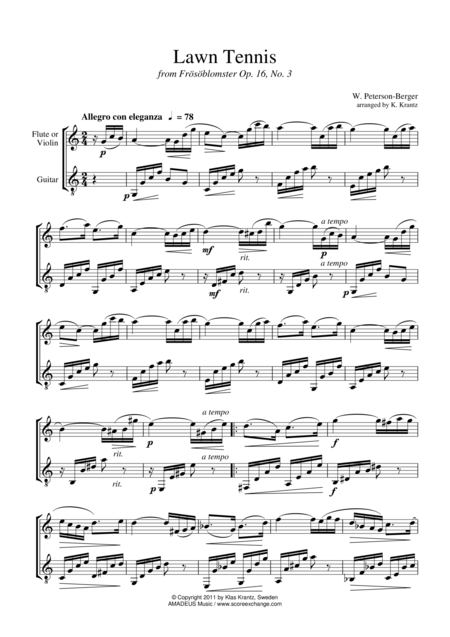 Free Sheet Music Lawn Tennis For Violin Or Flute And Guitar
