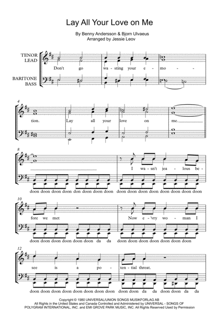 Lay All Your Love On Me Sheet Music