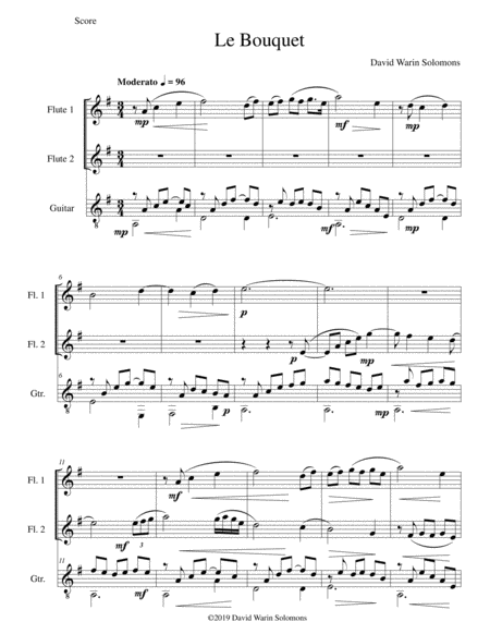 Le Bouquet For 2 Flutes And Guitar Sheet Music