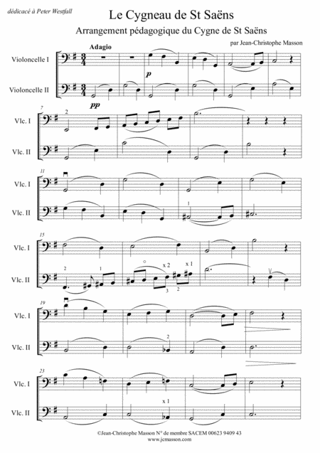 Le Cygneau De St Sans Teaching Arrangement Of The Swan For 2 Celli Jcm 2014 Sheet Music