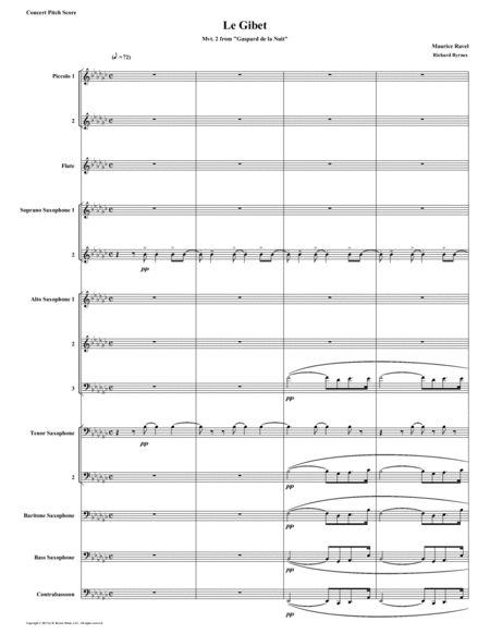 Free Sheet Music Le Gibet Gaspard De La Nuit For Saxophone Nonet Flute 2 Piccolos Contrabassoon