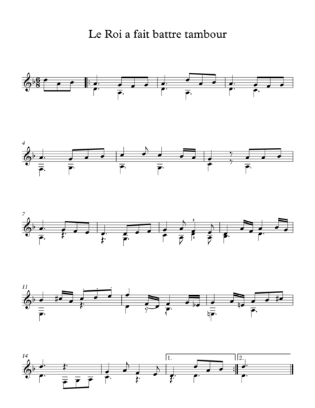 Free Sheet Music Le Roi A Fait Battre Tambour French Traditional