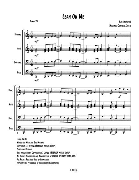 Lean On Me For Diatonic Or Chromatic Marimba Quartet Key Of C Sheet Music