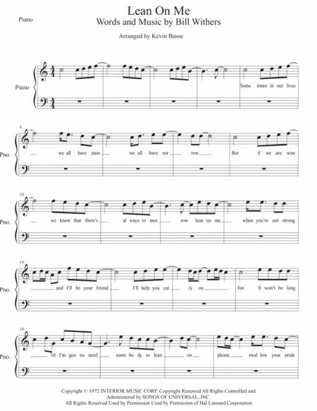 Lean On Me Original Key Piano Sheet Music