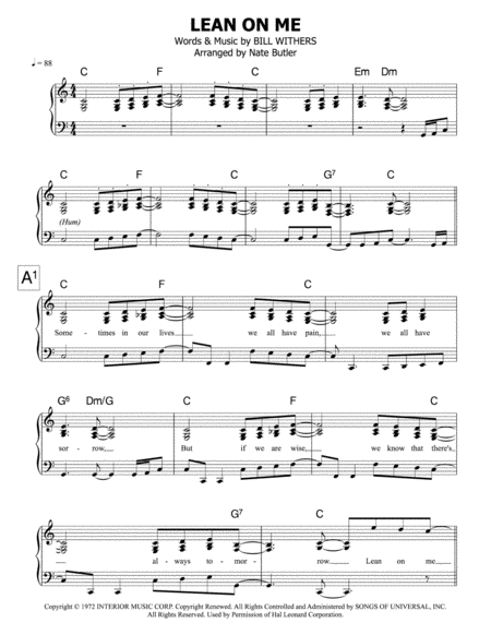 Free Sheet Music Lean On Me Piano Vocal Score