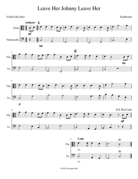 Leave Her Johnny Leave Her Easy Viola Cello Duet Sheet Music