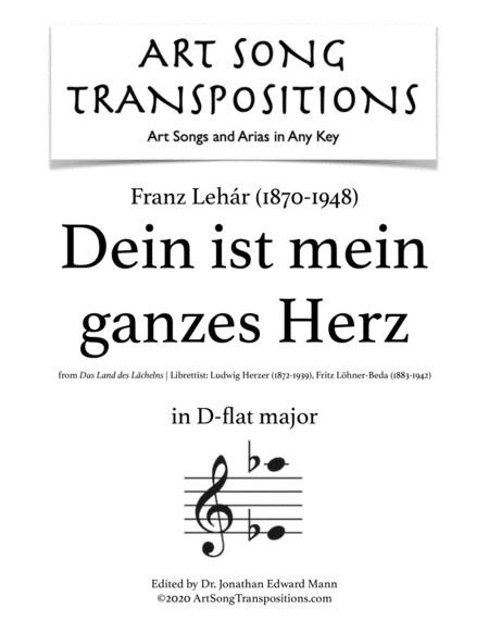 Lehr Dein Ist Mein Ganzes Herz Transposed To D Flat Major Sheet Music