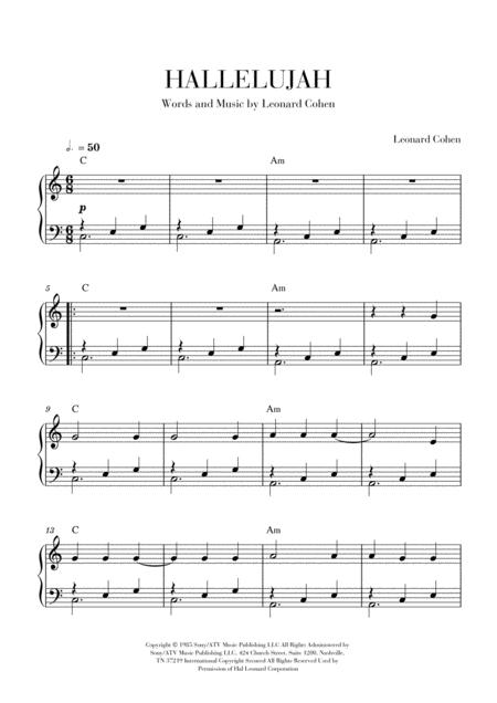 Leonard Cohen Hallelujah Easy Piano Sheet Music