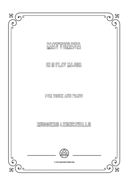 Leoncavallo Mattinata In D Flat Major For Voice And Piano Sheet Music