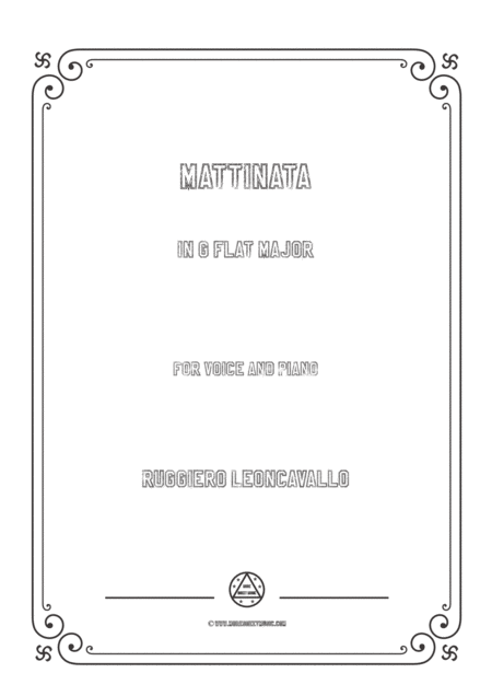 Leoncavallo Mattinata In G Flat Major For Voice And Piano Sheet Music