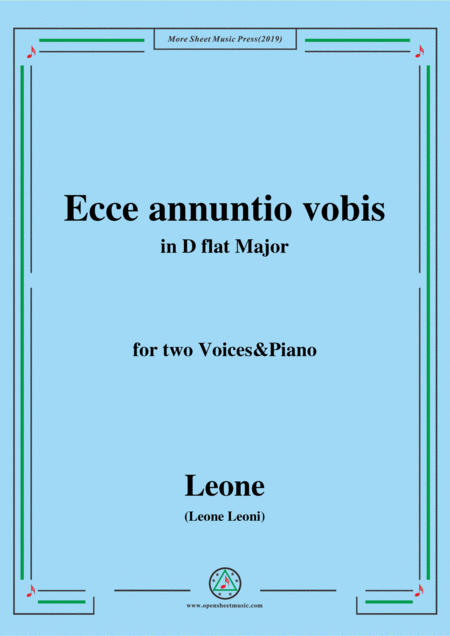 Leoni Ecce Annuntio Vobis In D Flat Major For Two Voices Piano Sheet Music