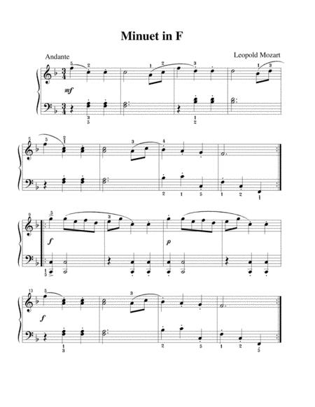 Free Sheet Music Leopold Mozart Minuet In F Major Easy Piano