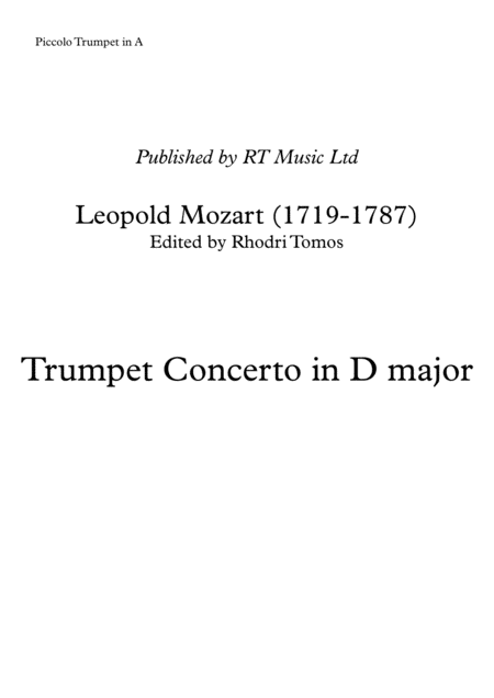 Leopold Mozart Trumpet Concerto In D Major Solo Parts Sheet Music